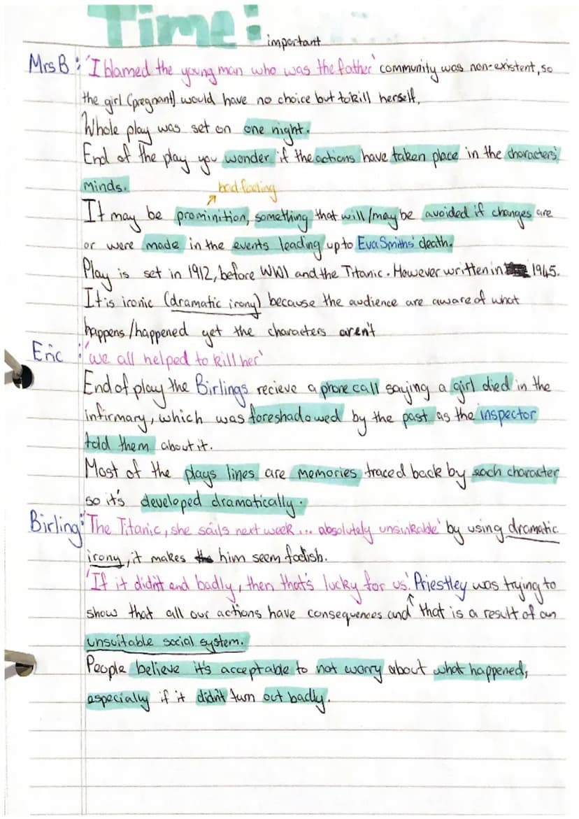 Gender:
Priestly
Uses
Birling to criticise the sexist attitudes of the era.
Sheila shows that women are as capable and independant
as
a
man.