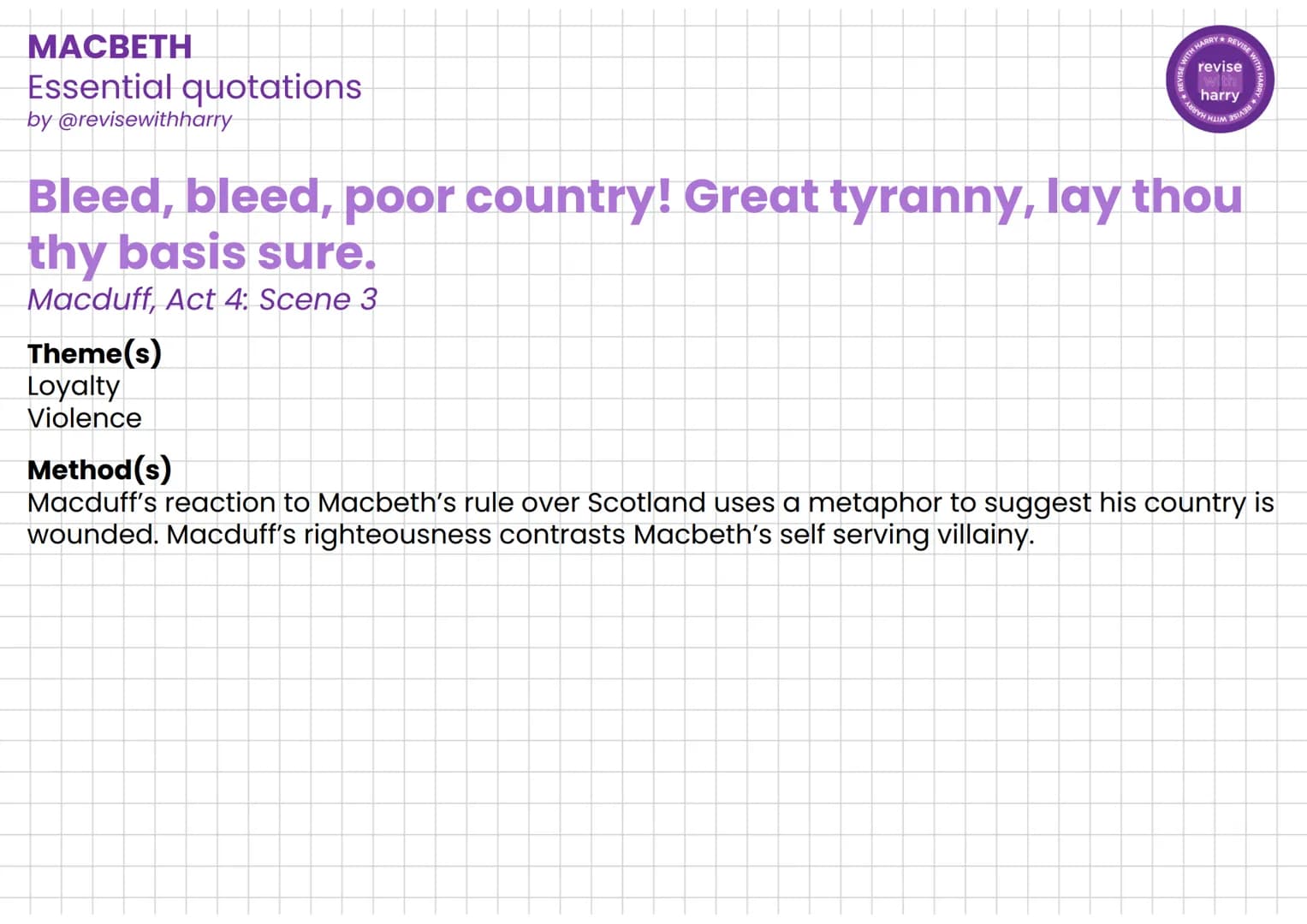 MACBETH
Essential quotations
by @revisewithharry
Fair is foul, and foul is fair. Hover through the fog
and filthy air.
The Witches: Act 1: S