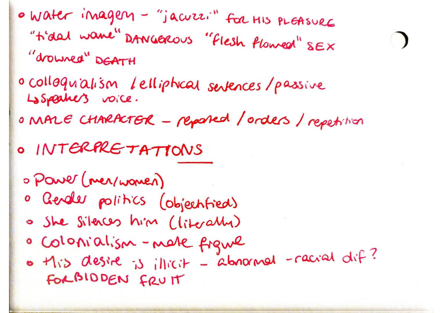 EAT ME
• Title foreshadows ending - bf's fate
O
O
Narrative poem-cause + effect / Dramatic mondoque
• Enjambment (6, 7) -reflect overflow of
