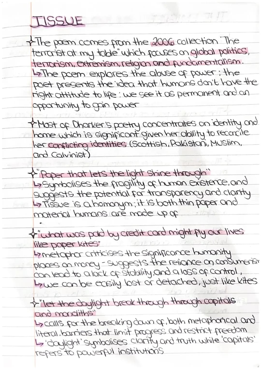 Poetry - Power and Conflict - Tissue