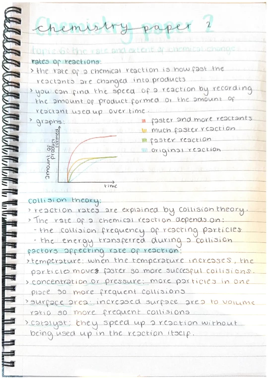 2
Chemistry paper ?
topic of the rate and extent of chemical change
rates of reactions:
> the rate of a chemical reaction is how fast the
re