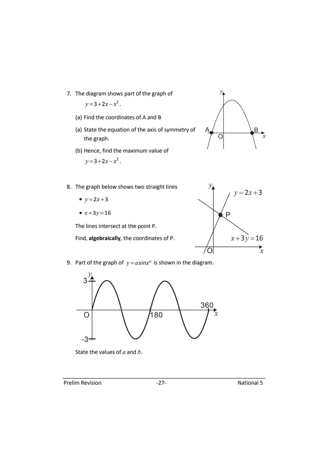 MATHEMATICS
N5
Prelim
Revision
(with answers) FORMULAE LIST
The roots of:
Sine Rule:
Cosine Rule:
Area of a triangle:
Volume of a sphere:
Vo