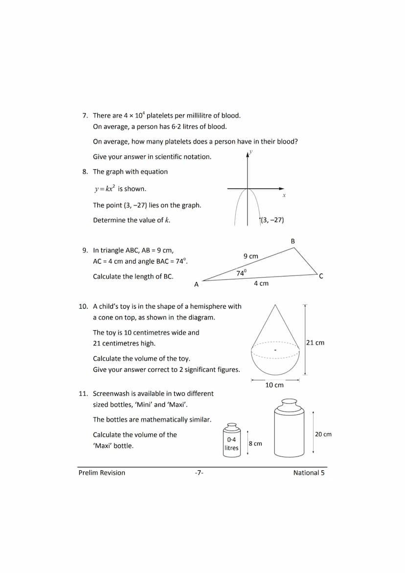 MATHEMATICS
N5
Prelim
Revision
(with answers) FORMULAE LIST
The roots of:
Sine Rule:
Cosine Rule:
Area of a triangle:
Volume of a sphere:
Vo