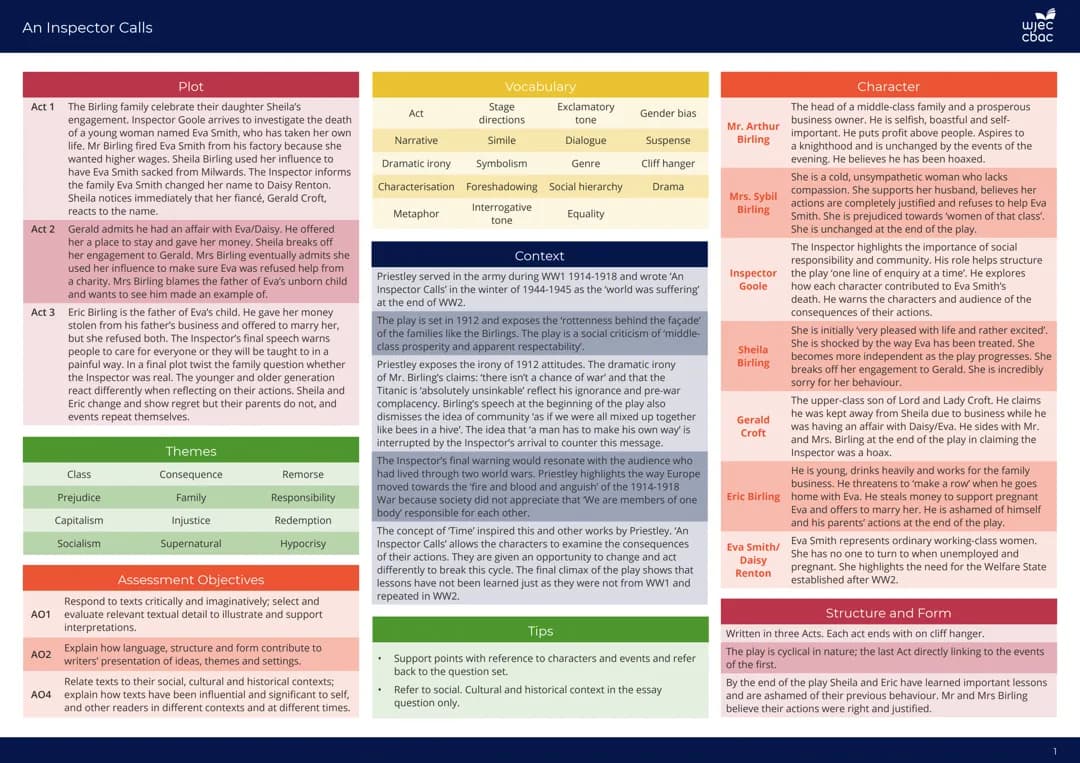 Key points on the novel; what to include in your essays. A guide if you are stuck. An ()Calls book.