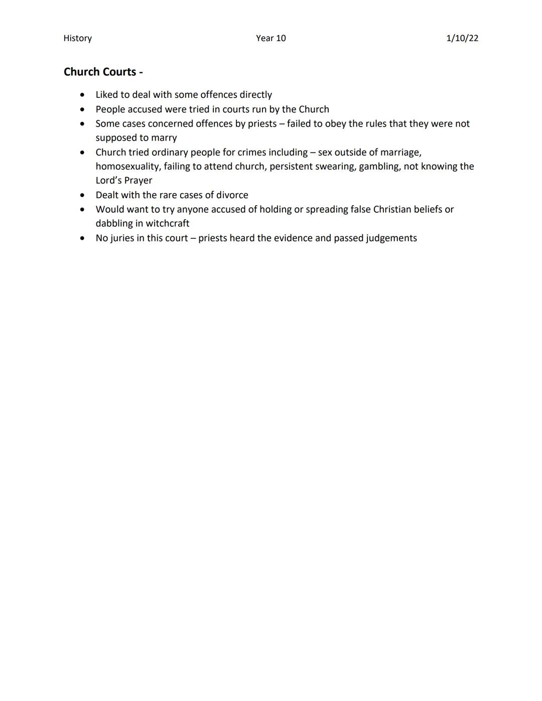 History
Medieval Courts
Royal Courts & County Assizes -
●
Held most serious criminal cases
Courts involved a jury from criminal's own area -
