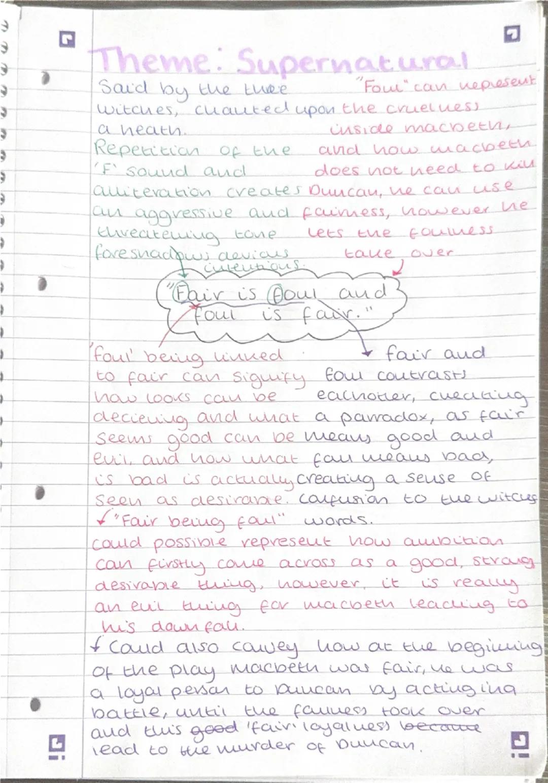 ### Theme: Supernatural
Said by the thee "Foul" can nepresent
witches, chauted upon the cruelues).
a heath. inside macbet,
Repetition of the