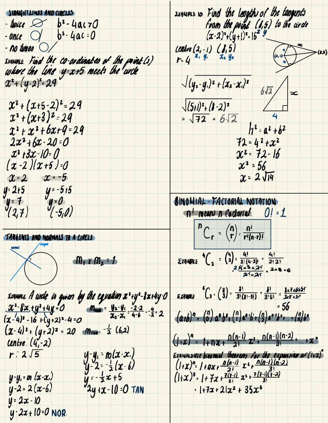 STRAIGHTLINES AND CIRCLES
- twice Ø b²-4ac70
- once a 6²-4ac=0
- no times 0/
EXAMPLE Find the Co-ordinates of the point (3)
where the line y