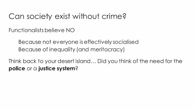 CRIME AND DEVIANCE
FUNCTIONALISM, STRAIN & SUBCULTURAL
THEORY ●
●
●
Crime and Deviance
Topic 1 - Functionalism, Strain and Subcultural Theor