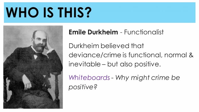 CRIME AND DEVIANCE
FUNCTIONALISM, STRAIN & SUBCULTURAL
THEORY ●
●
●
Crime and Deviance
Topic 1 - Functionalism, Strain and Subcultural Theor