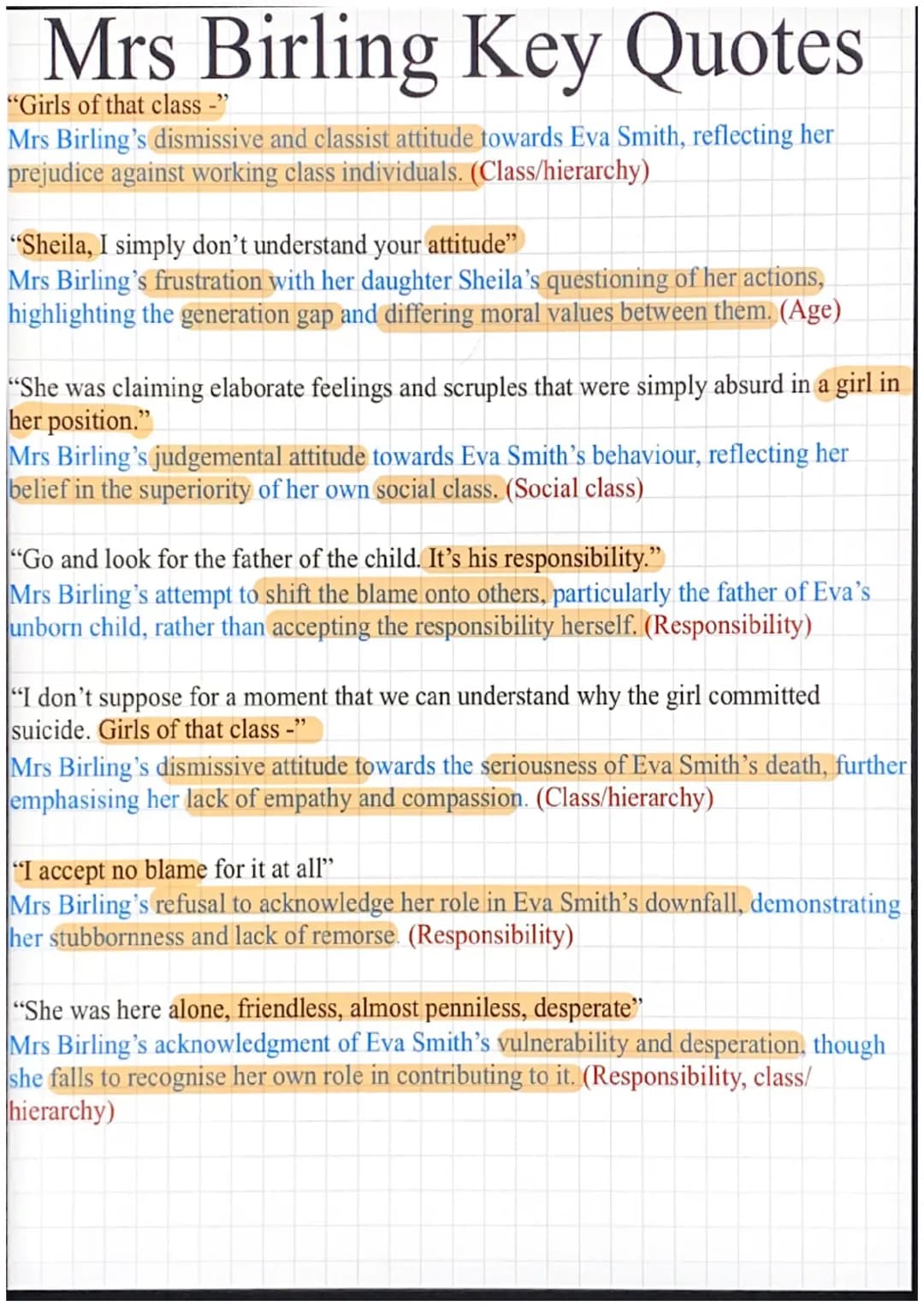 Mrs Birling Key Quotes