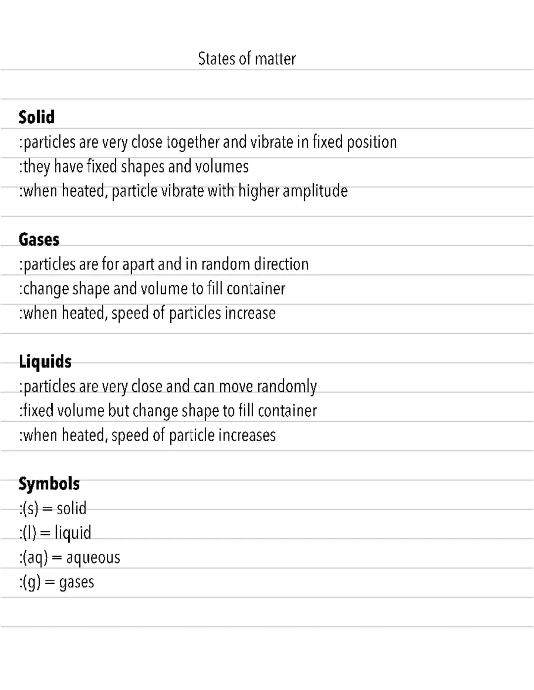 State of matter and chemical equations