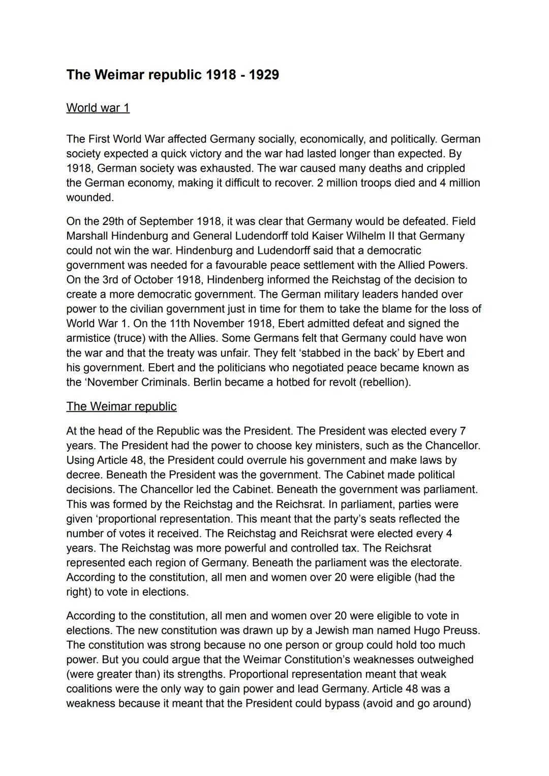 '
History Nazi Germany 1918 - 1939 # The Weimar republic 1918 - 1929

World war 1

The First World War affected Germany socially, economical