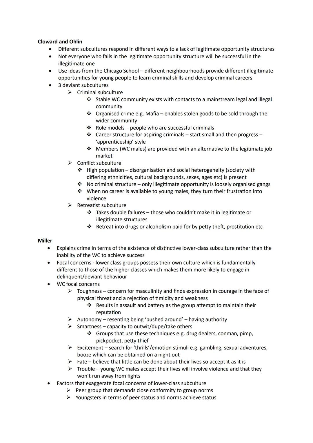 # Subcultural Theories of Criminality

- Structural theories - explains the origin of deviance in terms of the position of a
group/individua