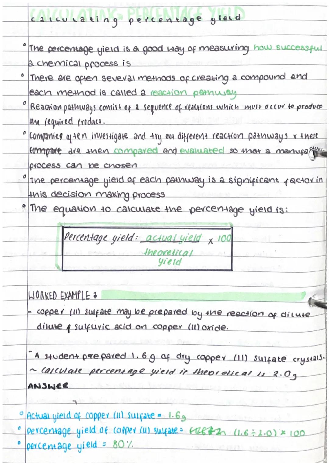 # PERCENTAGE YIELD

Obtaining calculated masses: Basic

* YIELD is the term used to describe the amount of product you get from
a reaction

