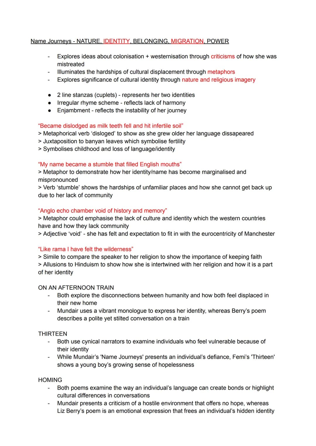 GCSE Worlds and Lives Poetry Key 6 poems