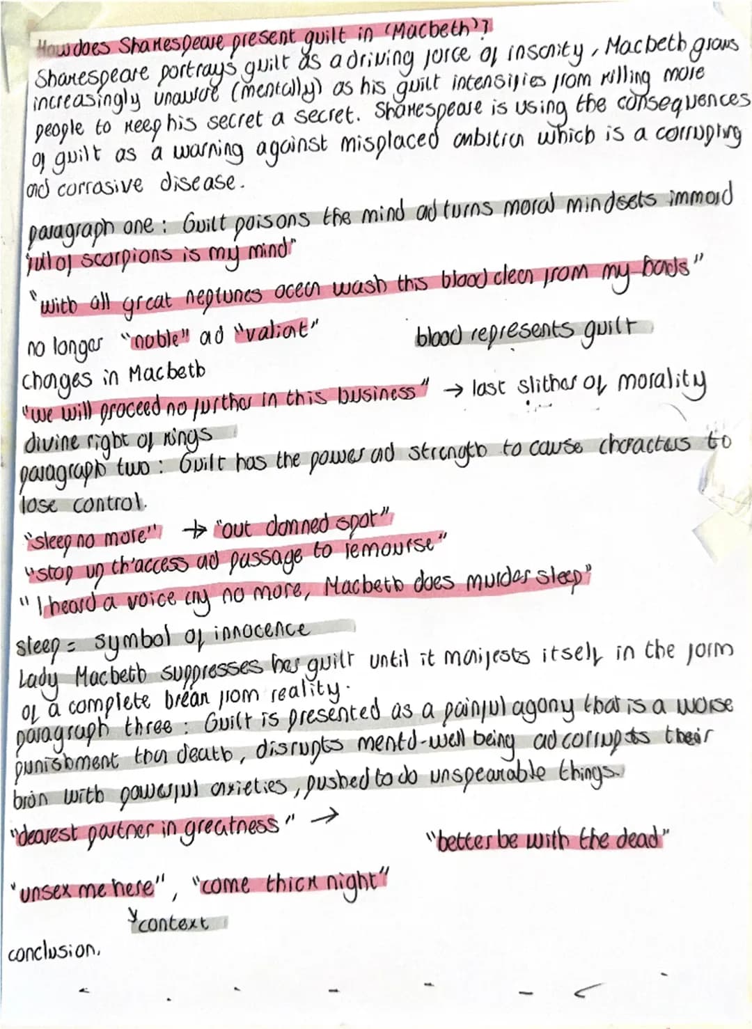 "1
grans
How does Shakespeare present guilt in 'Macbeth??
Shanespeare portrays guilt as a driving force of insanity, Macbeth
increasingly un