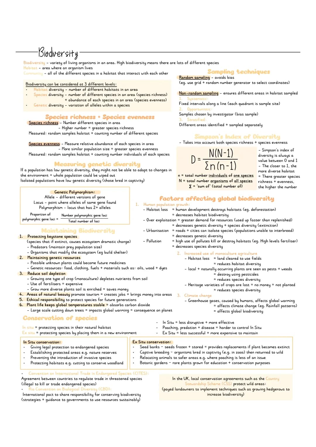 Biology Biodiversity Revision Notes