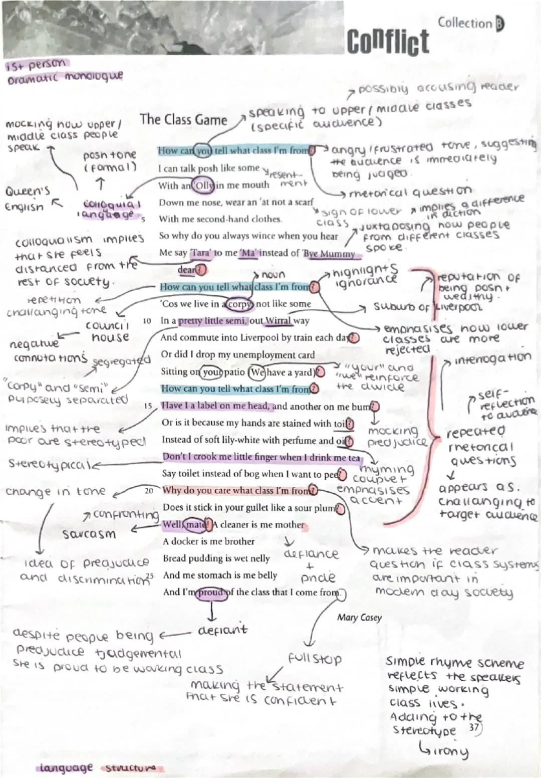 15+ person
Dramatic monologue
mocking now upper/
middle class people
The Class Game
Speak
posh tone
Queen's
个
English
(formal)
Conflict
Coll