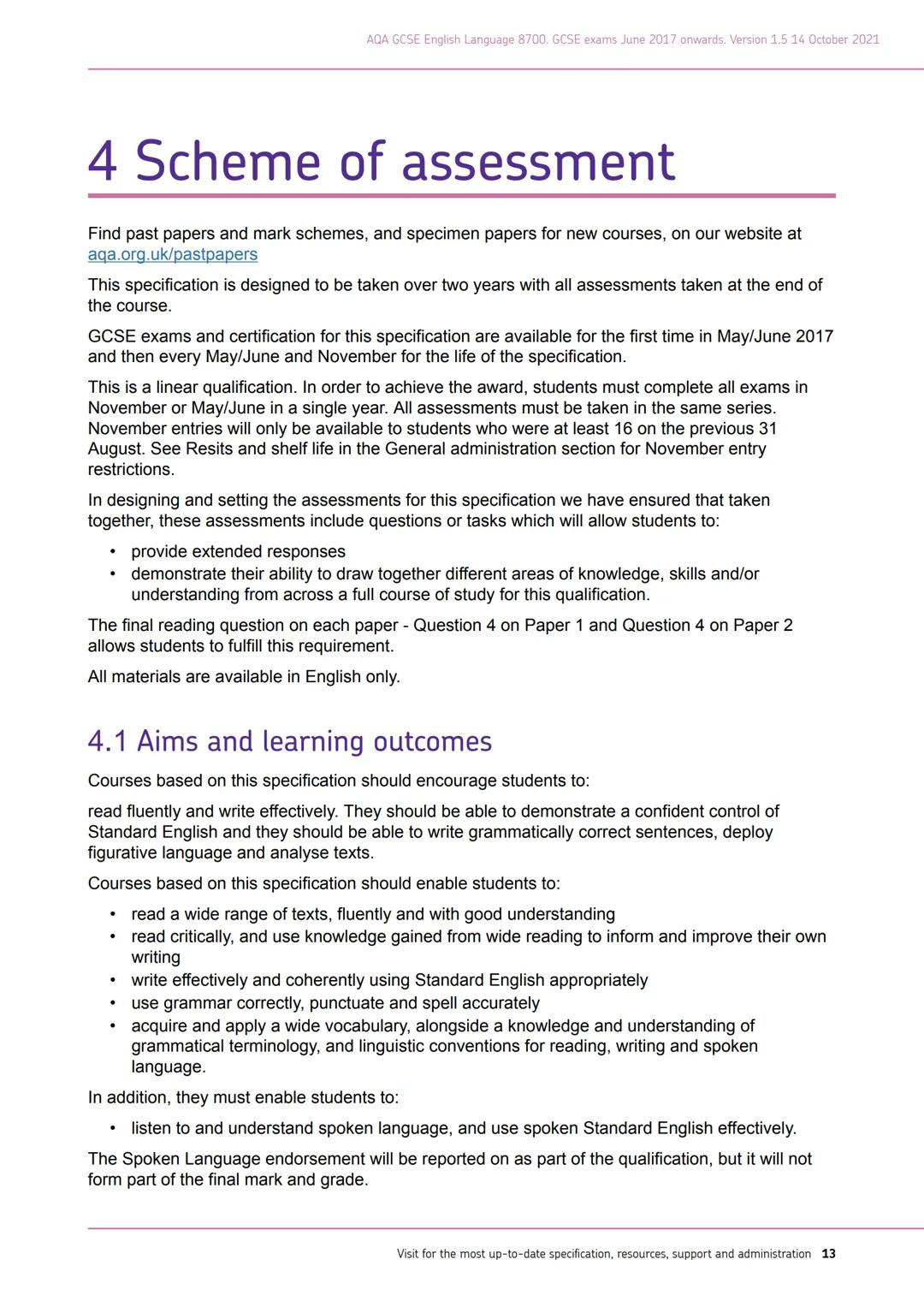 AQA
Realising potential
GCSE
ENGLISH
LANGUAGE
(8700)
Specification
For teaching from September 2015 onwards
For exams in May/June 2017 onwar