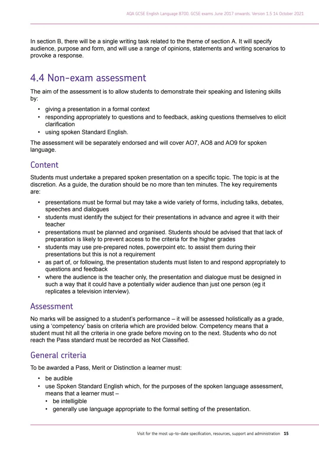 AQA
Realising potential
GCSE
ENGLISH
LANGUAGE
(8700)
Specification
For teaching from September 2015 onwards
For exams in May/June 2017 onwar