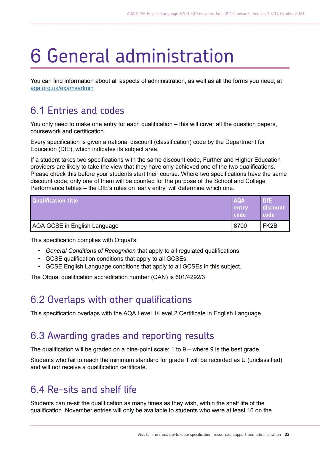 AQA
Realising potential
GCSE
ENGLISH
LANGUAGE
(8700)
Specification
For teaching from September 2015 onwards
For exams in May/June 2017 onwar