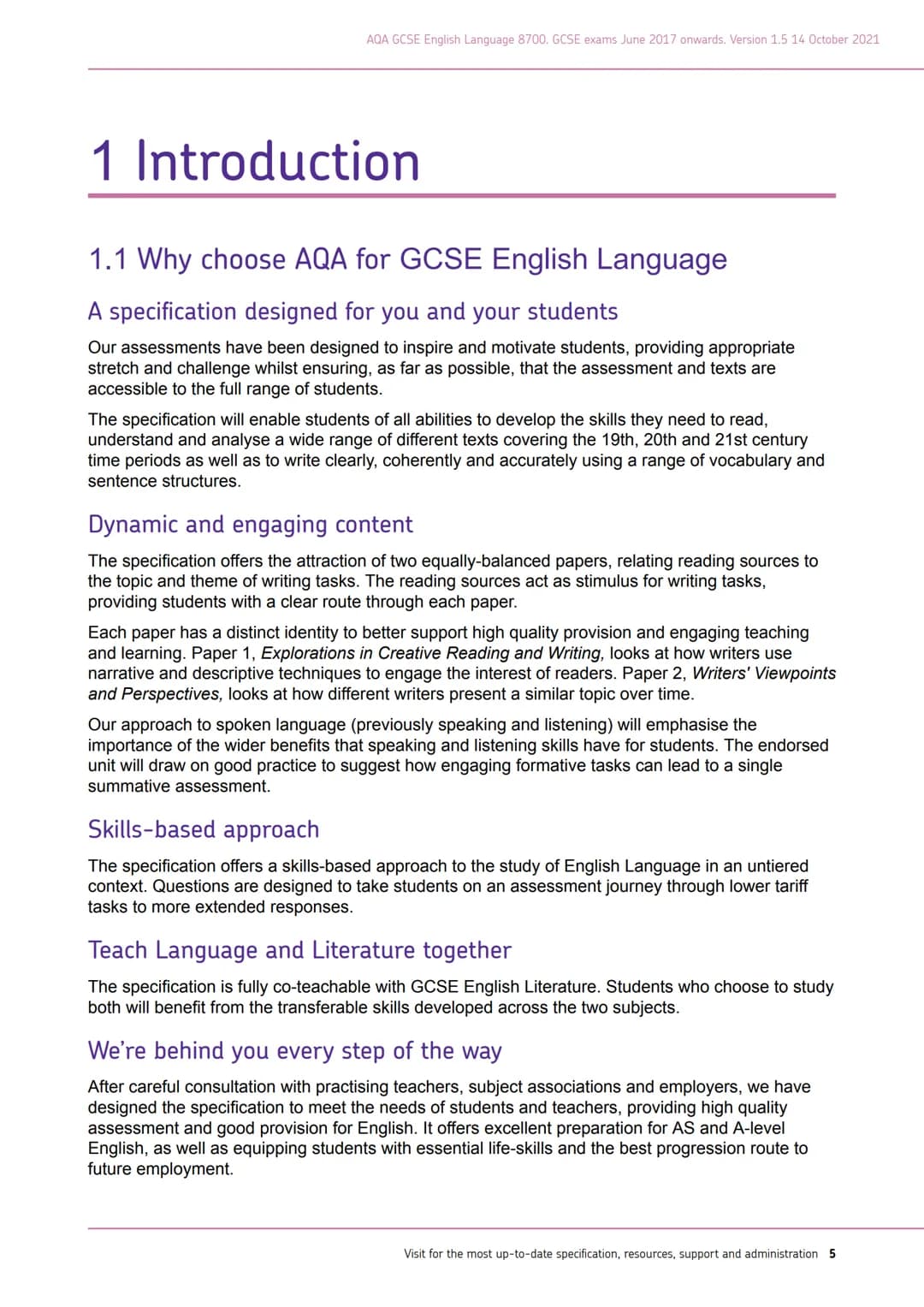 AQA
Realising potential
GCSE
ENGLISH
LANGUAGE
(8700)
Specification
For teaching from September 2015 onwards
For exams in May/June 2017 onwar