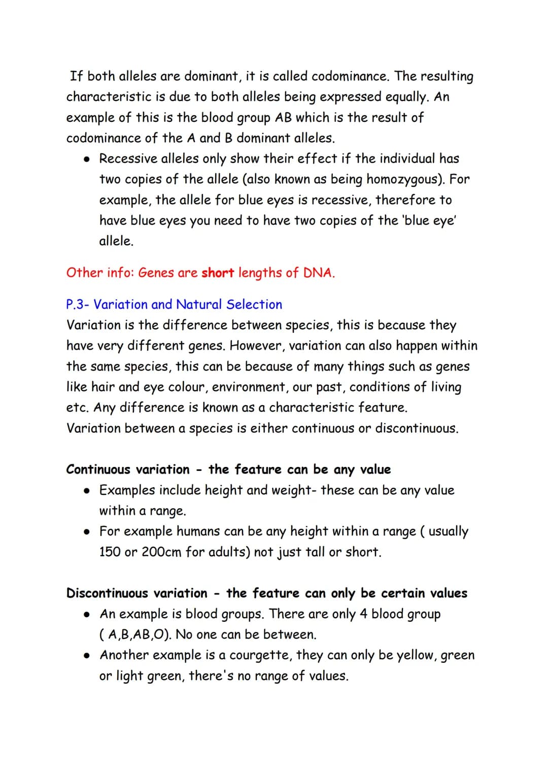 DNA AND INHERITANCE NOTES
P.1- Chromosomes:
Genes are carried on long chemical chains of deoxyribonucleic acid
(DNA). DNA is stored in a cel
