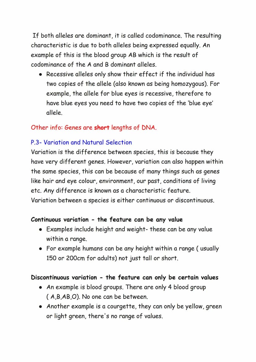 DNA AND INHERITANCE NOTES
P.1- Chromosomes:
Genes are carried on long chemical chains of deoxyribonucleic acid
(DNA). DNA is stored in a cel