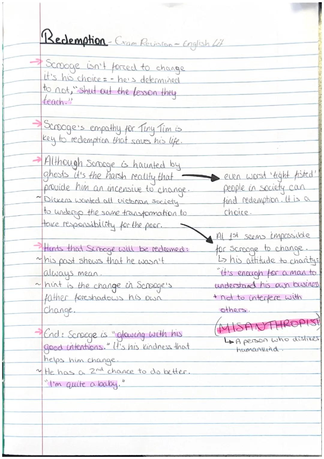 # Redemption-Exam Revision - English Lit

→ Scrooge isn't forced to change.
it's his choice - he's determined
to not," shut out the lesson t
