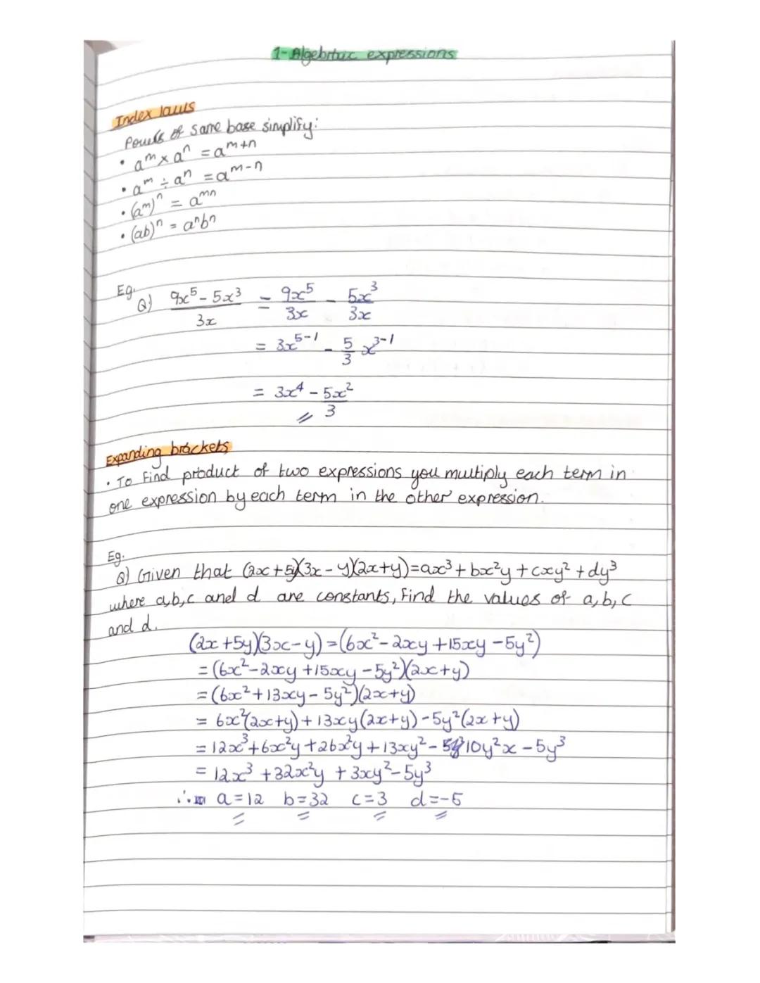 Chapter 1 - Algebraic expressions 