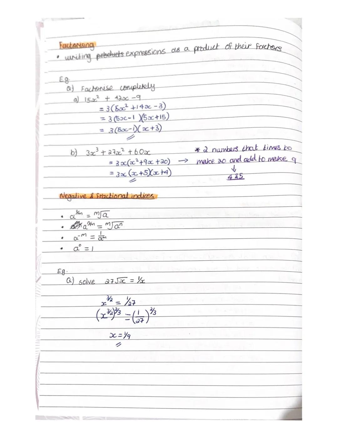 Index laws
Pours of same base simplify:
• amxa^ =am+n
• am ÷ an = am-n
• (am)^
= amn
• (ab)^ = a^bn
Eg
1- Algebitur expressions
Q 95-5x3
3x

