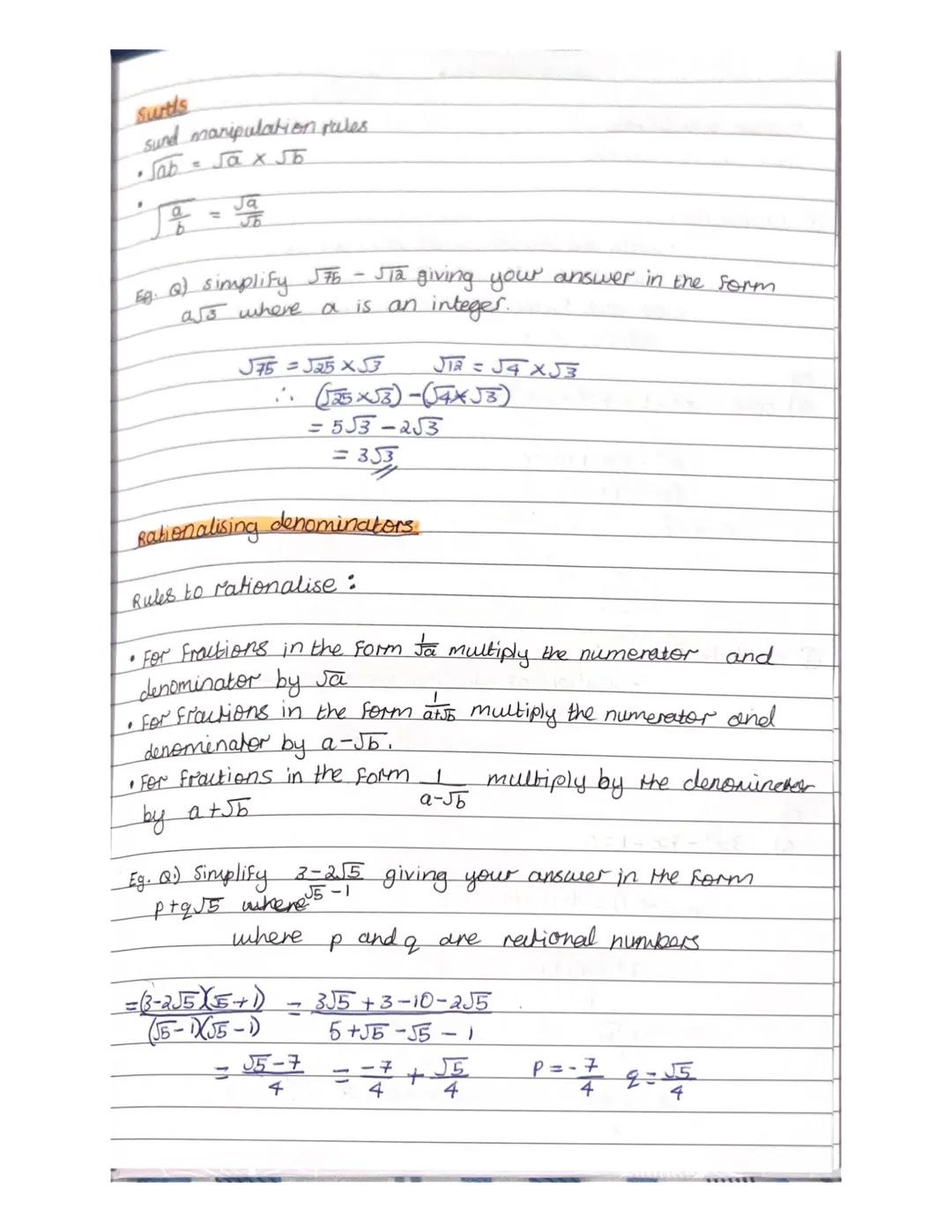 Index laws
Pours of same base simplify:
• amxa^ =am+n
• am ÷ an = am-n
• (am)^
= amn
• (ab)^ = a^bn
Eg
1- Algebitur expressions
Q 95-5x3
3x
