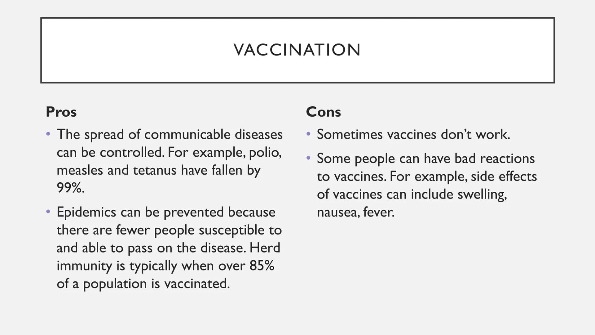 FIGHTING DISEASE - VACCINATION VACCINATION QUESTIONS
What is a vaccination?
How do vaccines work?
How does the body fight infection?
Can you