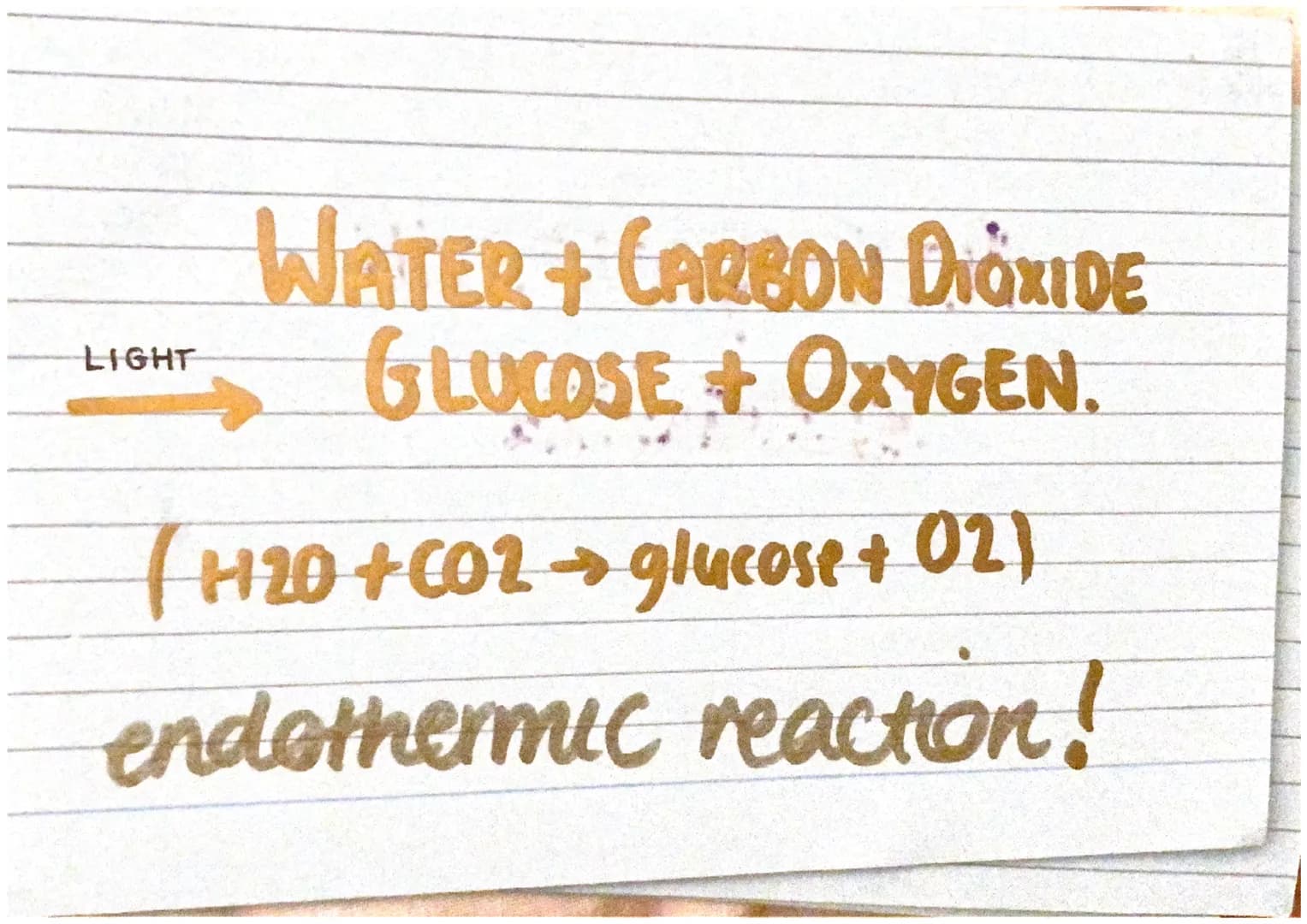 Proteinancais
Cquations
(+ worded) LIGHT
WATER + CARBON DIOXIDE
GLUCOSE + OXYGEN.
(+20+CO2 →glucose + 02)
endothermic reaction! BG
3 variabl