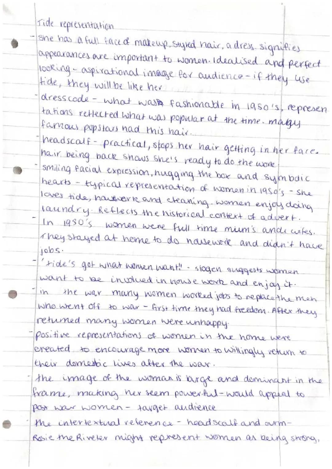 A Level Media Studies: Tide 1950s Ad Analysis and Feminist Theories
