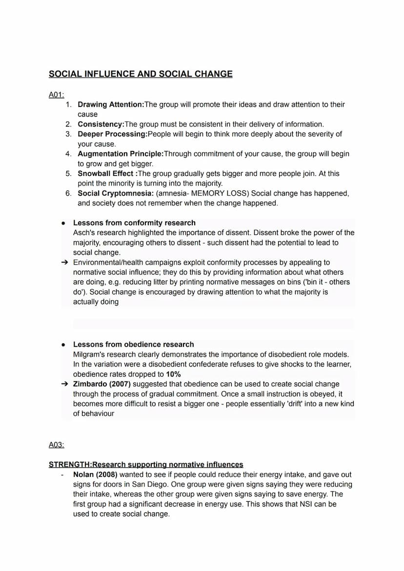 CONFORMITY: TYPES AND EXPLANATIONS
A01:
Informative social influence:
• Agree with opinion of majority because we believe they are correct
T