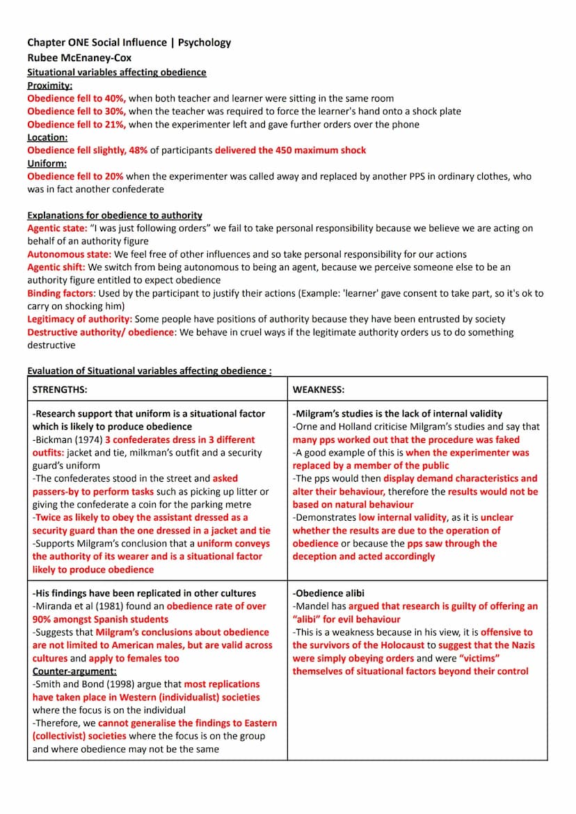 Chapter ONE Social Influence | Psychology
Rubee McEnaney-Cox
Social influence:
A change in a person's behaviour or opinions as a result of r