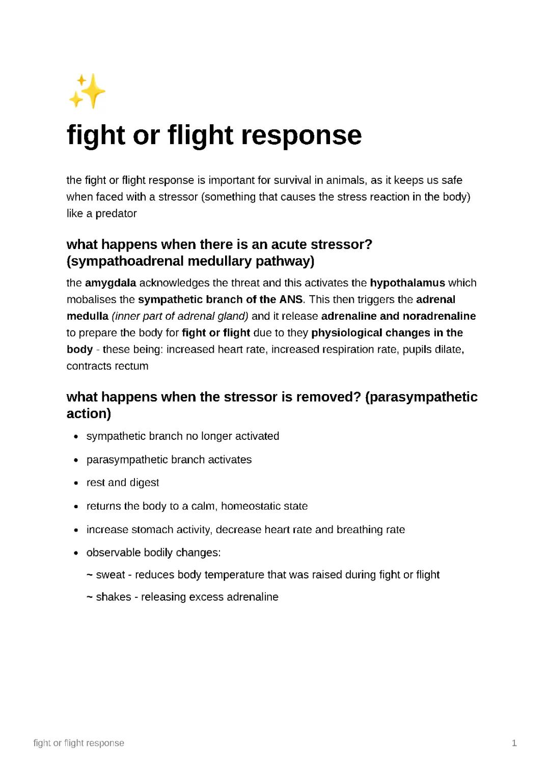 fight or flight response - AO1