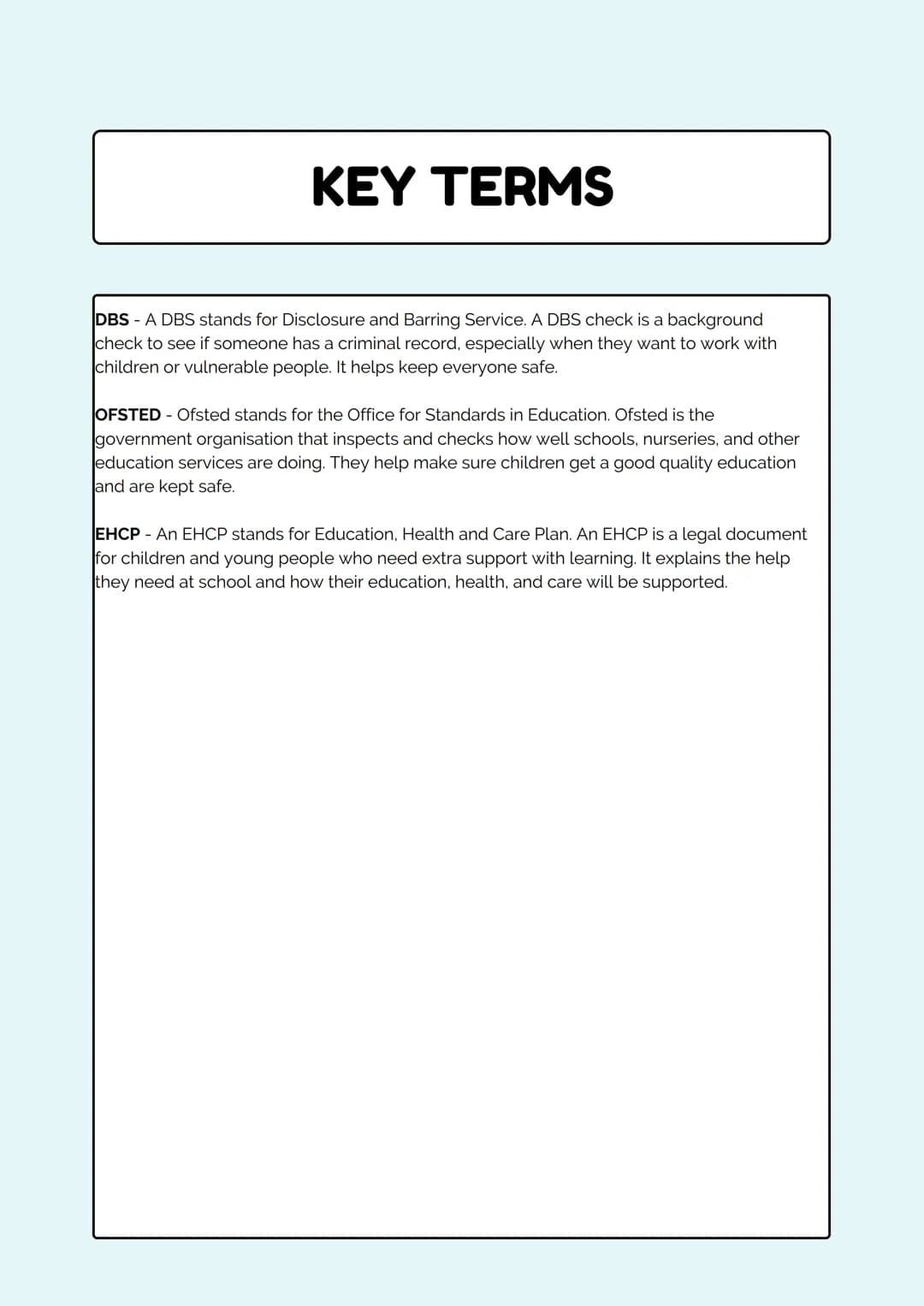 # Revision
# Notes

_Education & Early Years_ TYPES OF SETTINGS

Statutory/Maintained
A maintained educational setting is a school or nurser