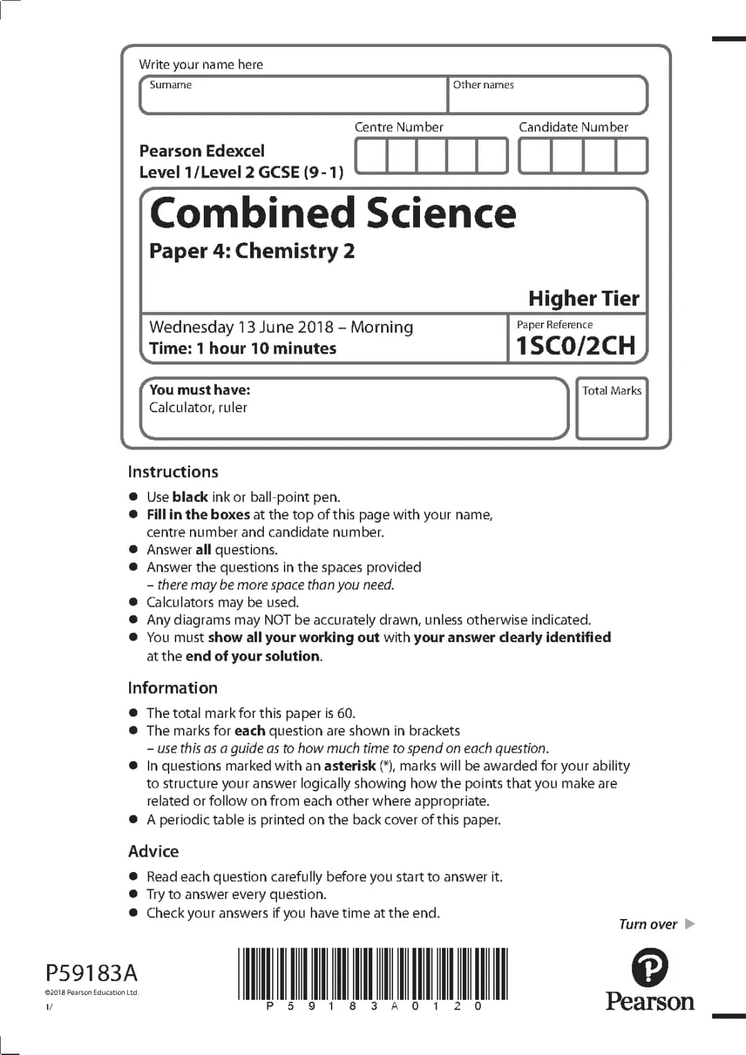 GCSE Combined Science Chemistry Paper 2 Resources: Answers, Mark Schemes, and Notes