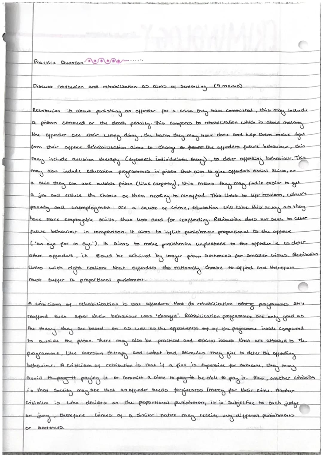 CRIMINOLOGY
Imprisonment-
-Putting offenders in prison is the main way we protect society today
-Clearly, the other methods of public protec