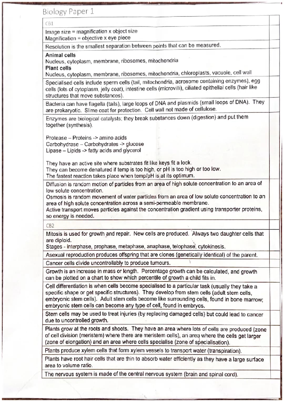 Biology paper 1 revision 