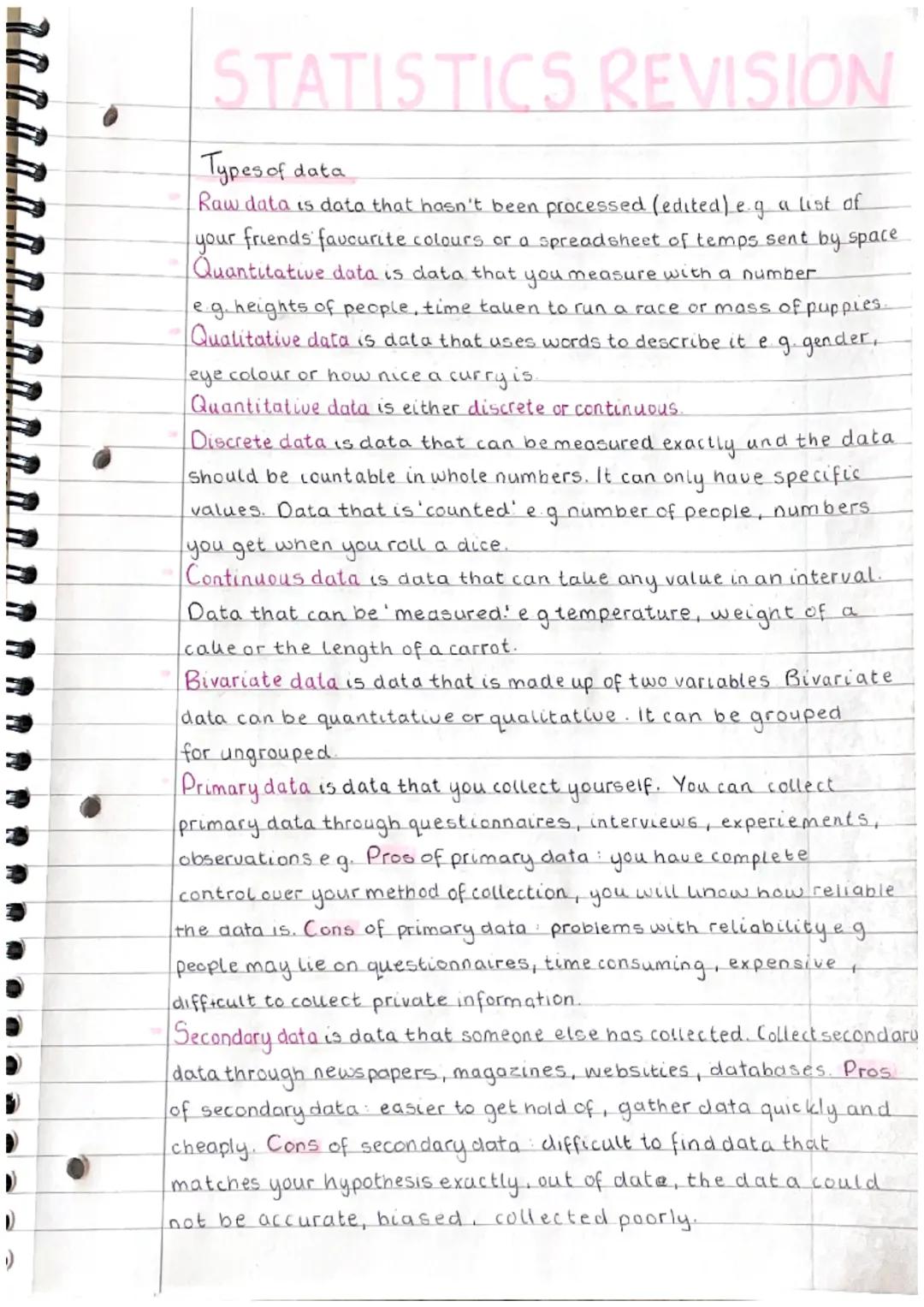 Statistics gcse types of data revision 