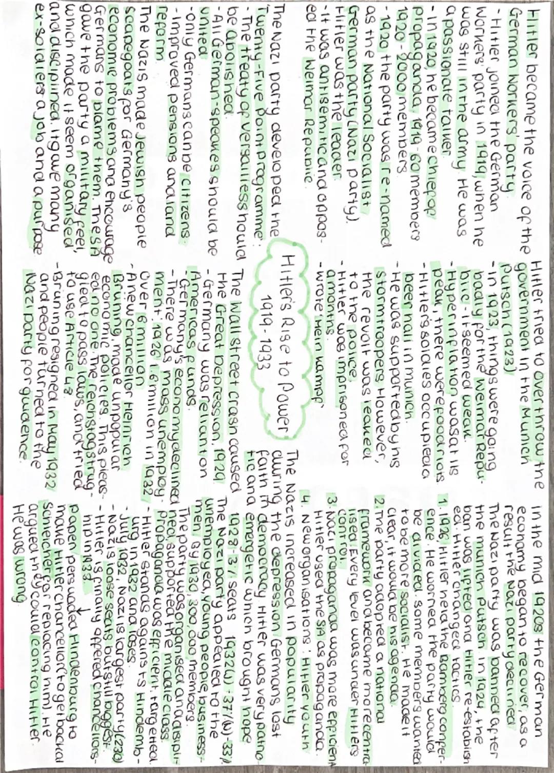 1919-1922-Problems caused by
the First world war
1923-Germany recovers
1929-1933-Hitler's rise to power
1933-1934-Hitler becomes a
dictator
