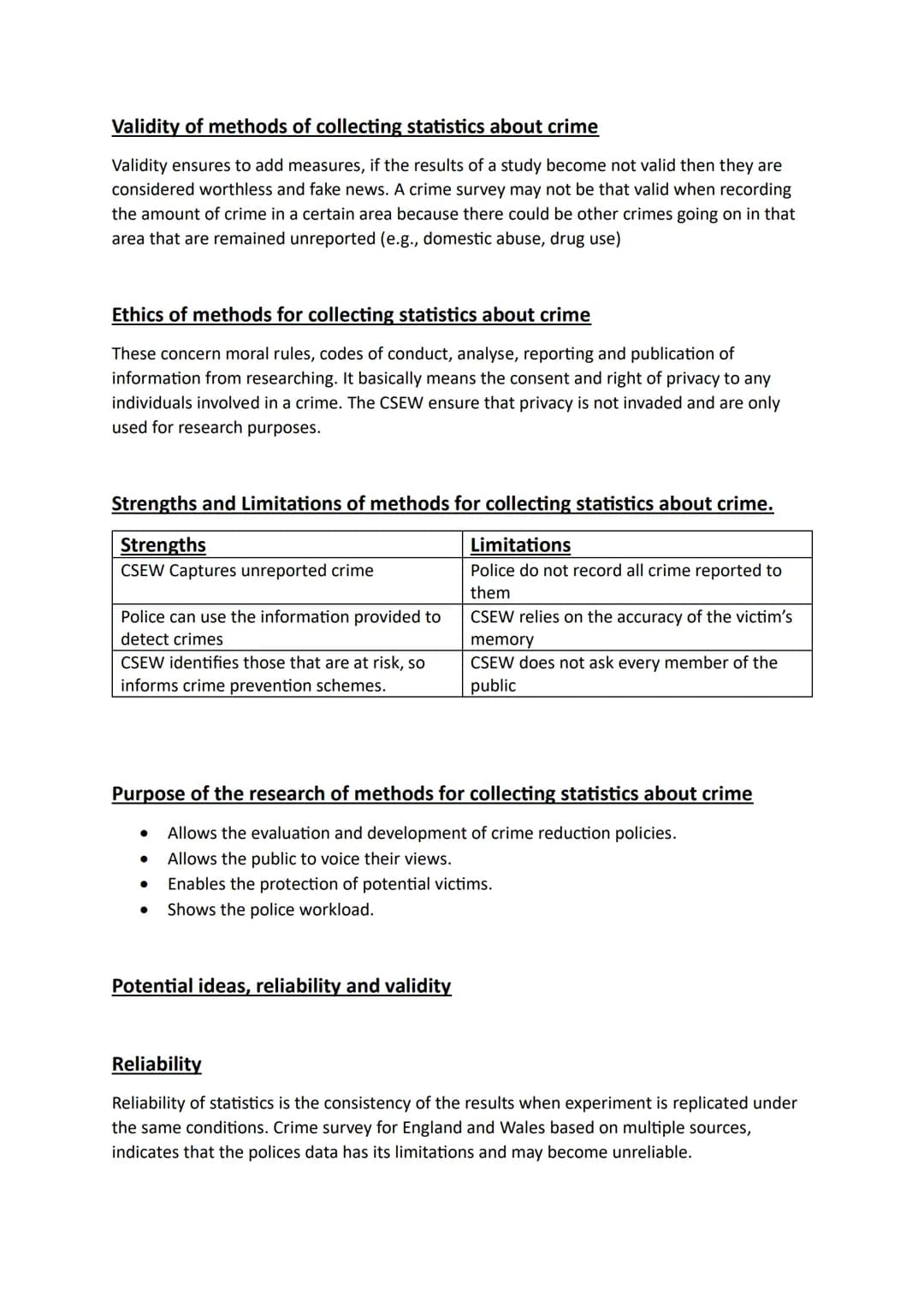 Unit 1.6 - Evaluate methods of collecting statistics about crime.
Given 35 minuets and its worth 6 marks.
Measuring and tracking trends in c