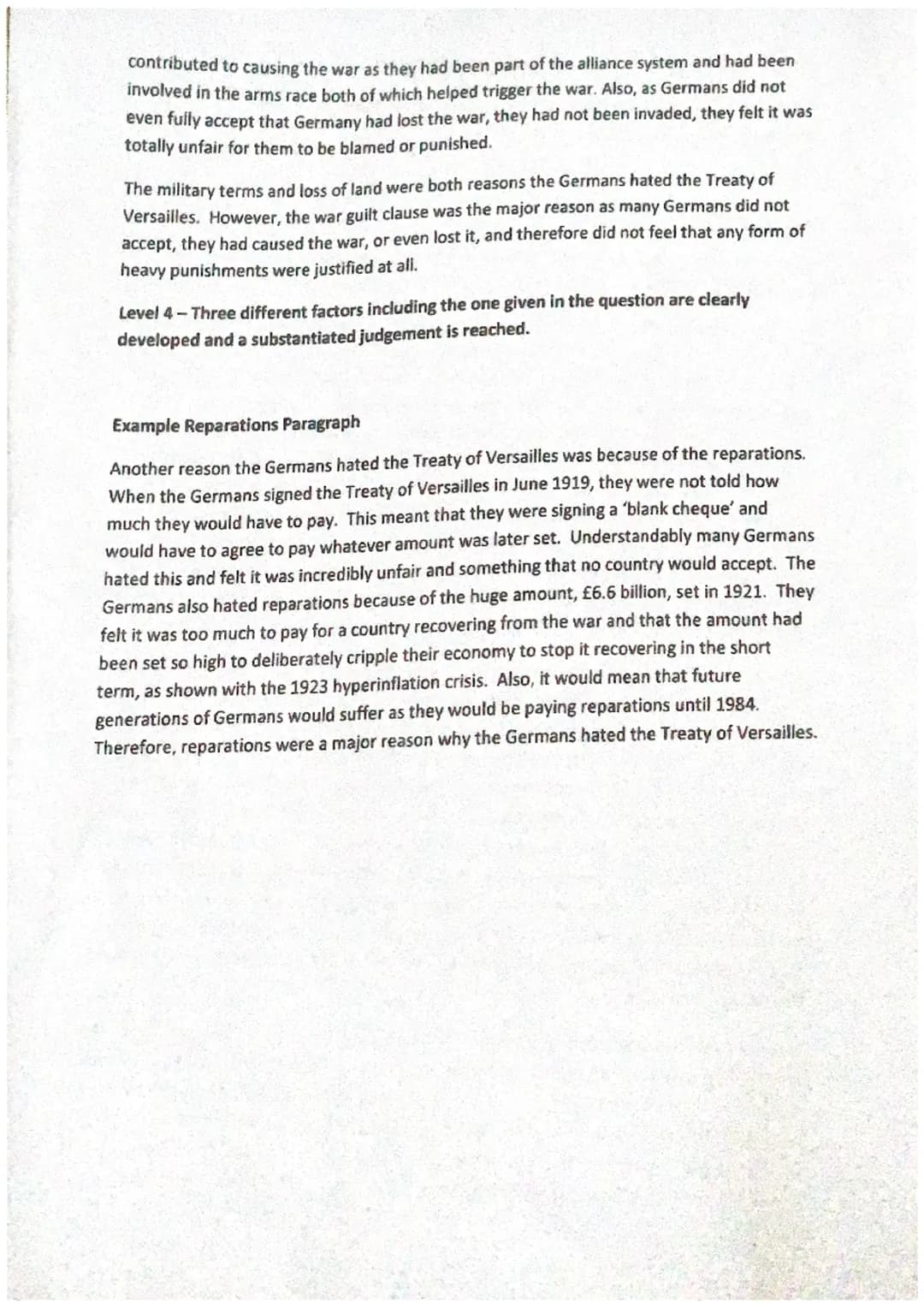 Treaty of Versailles Essay
The main reason why Germany hated the Treaty of Versailles was because of the territory
they lost'. (16 marks + 4