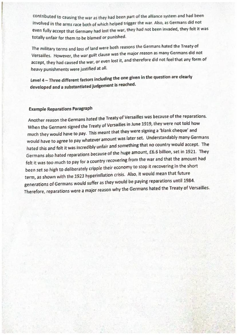 Treaty of Versailles Essay
The main reason why Germany hated the Treaty of Versailles was because of the territory
they lost'. (16 marks + 4