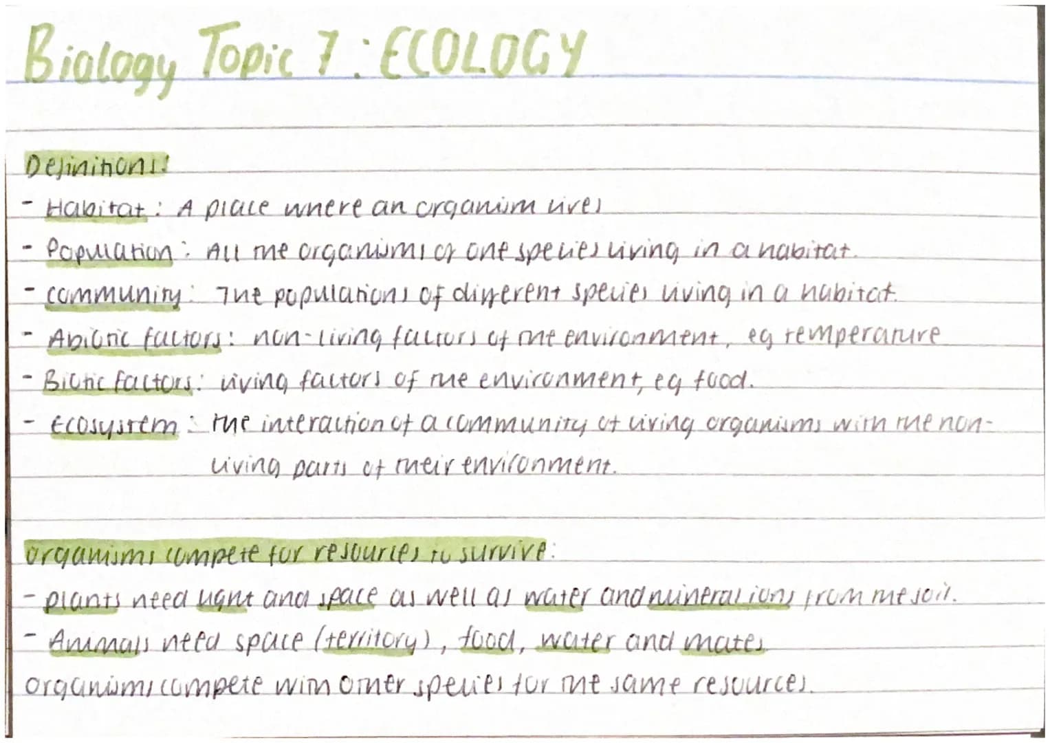 
<p><strong>Habitat</strong>: A place where an organism lives. </p>
<p><strong>Population</strong>: All the organisms of one species living 