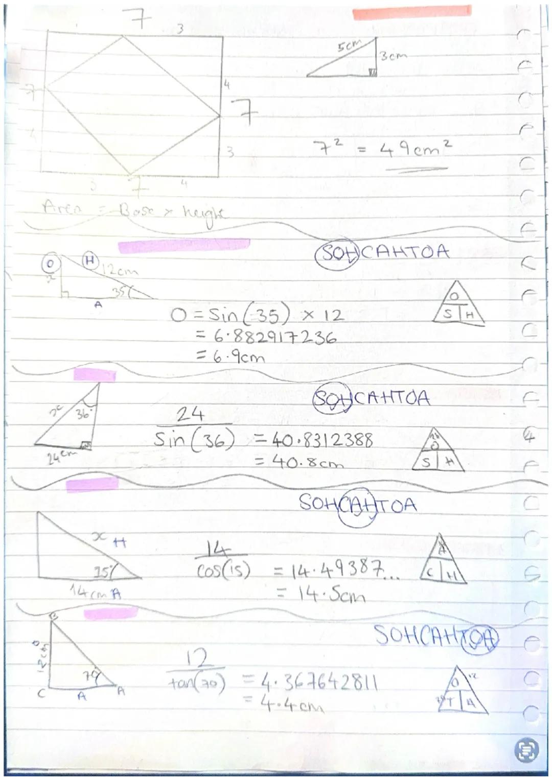 Pythagorus
+ trigonometry
-only to find missing sides on
-Trig can find angles and sides.
7cm
“་་
↑
trig
Pythagoras
182
102
=√224
Hm
7m
W
Wm