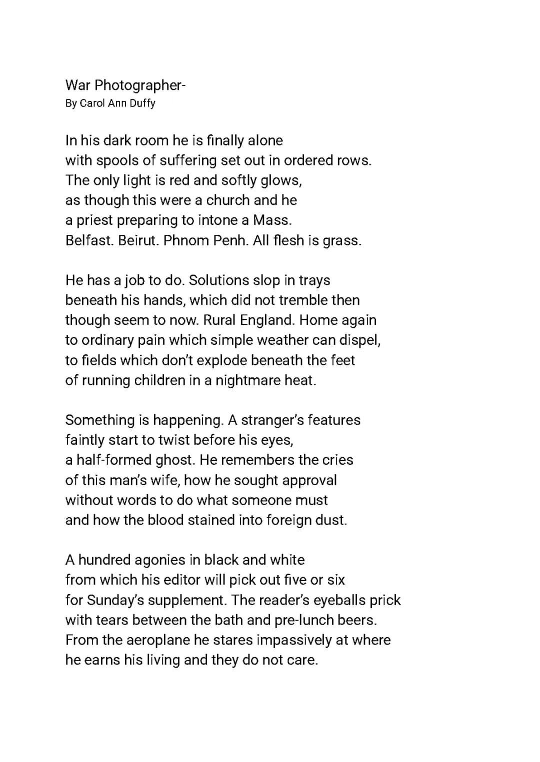 War Photographer Poem Analysis for Kids: Easy PDF Guide